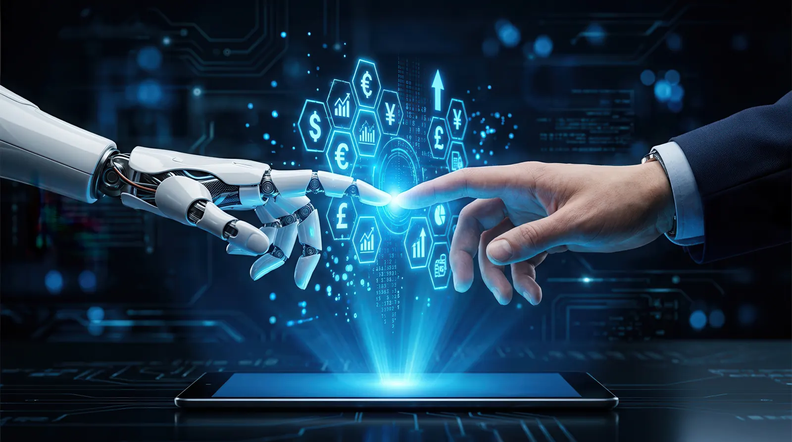 Main humaine et main robotique reliées par des données commerciales